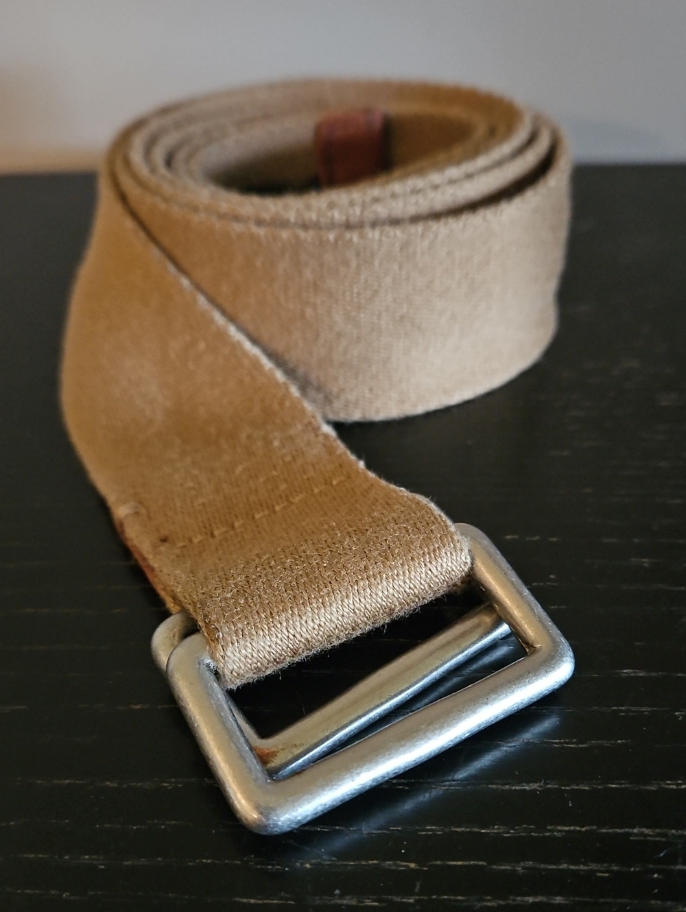 Polo by Ralph Lauren Tan Canvas Belt with Silver Buckle/Leather Trim One Size
